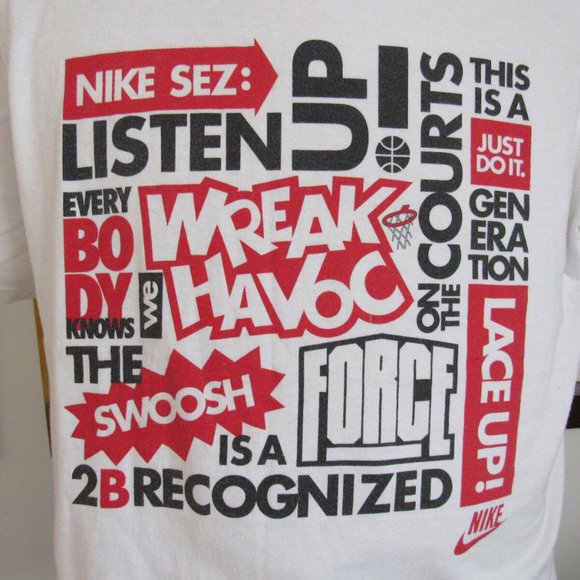 True Vintage Nike Sez T-Shirt Grey Tag Made in Canada Basketball White M/XL RARE - Picture 3 of 6